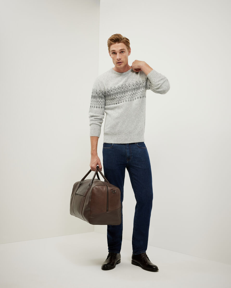 Fairisle Crew Neck Knit, Grey Marle, hi-res